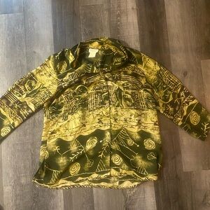 Artistic Yellow and Green Button-Up Shirt